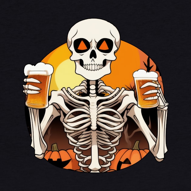 Skeleton Sunset Beer - Spooky and Stylish Halloween Theme by Rishirt